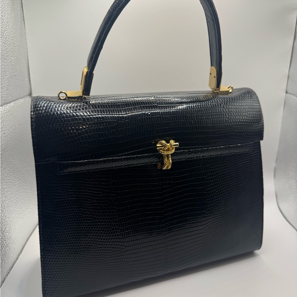 Elegant Black Lizard Handbag